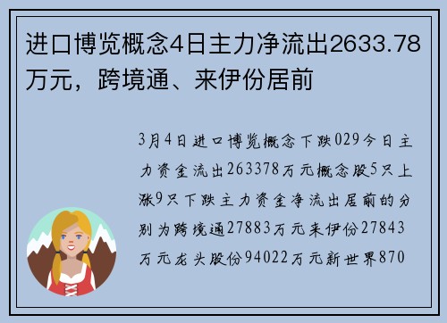 进口博览概念4日主力净流出2633.78万元，跨境通、来伊份居前
