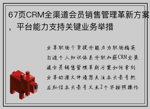 67页CRM全渠道会员销售管理革新方案，平台能力支持关键业务举措