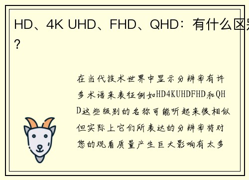 HD、4K UHD、FHD、QHD：有什么区别？